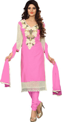 

Lunawat Synthetics Cotton Silk Blend Embroidered Salwar Suit Dupatta Material(Un-stitched), Baby pink