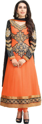 

Party Wear Dresses Georgette Embroidered Semi-stitched Salwar Suit Dupatta Material, Orange