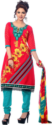 

Cenizas Cotton Self Design Semi-stitched Salwar Suit Dupatta Material, Red