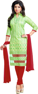 

Khushali Chanderi Self Design, Embroidered Salwar Suit Dupatta Material(Un-stitched), Light green;red