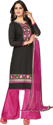 

Khushali Chanderi Self Design, Embroidered Salwar Suit Dupatta Material(Un-stitched), Black