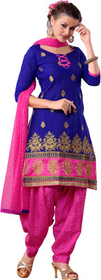 

Khushali Chanderi Self Design, Embroidered Salwar Suit Dupatta Material(Un-stitched), Blue;pink