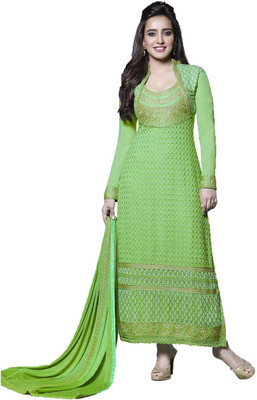 

Indian Wear Online Georgette Embroidered Semi-stitched Salwar Suit Dupatta Material, Green
