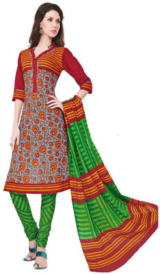 

Javuli Cotton Printed Salwar Suit Dupatta Material(Un-stitched), Green;orange
