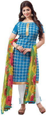 Trendz Apparels Cotton Embroidered Dress/Top Material(Un-stitched), Sky blue