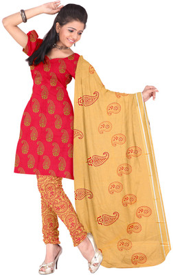 

Khushali Cotton Self Design, Printed Salwar Suit Dupatta Material(Un-stitched), Beige;pink