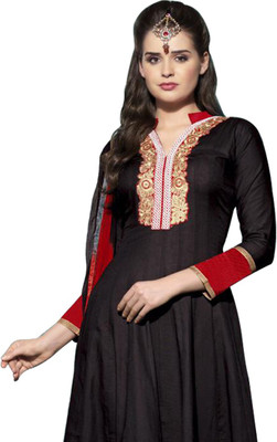 

Gehna Cotton Embroidered Semi-stitched Salwar Suit Dupatta Material, Black
