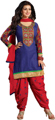 

Indian Wear Online Cotton Embroidered Semi-stitched Salwar Suit Dupatta Material, Blue