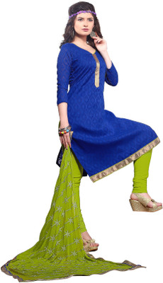 

Khushali Jacquard Self Design, Embroidered Salwar Suit Dupatta Material(Un-stitched), Blue;light green