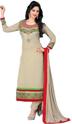 

Firstlook Georgette Embroidered Semi-stitched Salwar Suit Dupatta Material, Biege