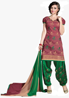 

Jiya Chanderi Self Design, Embroidered Salwar Suit Dupatta Material(Un-stitched), Beige;green;maroon