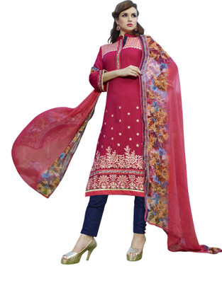 

BanoRani Cotton Embroidered Salwar Suit Dupatta Material(Un-stitched), Blue;pink