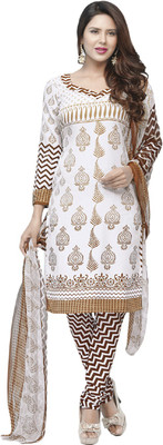 

Javuli Synthetic Geometric Print Salwar Suit Material(Un-stitched), White