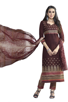 

BanoRani Cotton Embroidered Salwar Suit Dupatta Material(Un-stitched), Brown