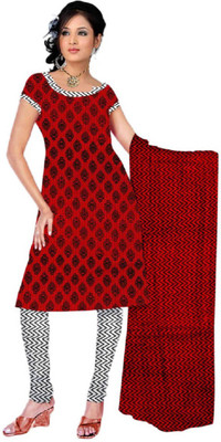 

Rock Chin Fashions Cotton Geometric Print Salwar Suit Dupatta Material(Un-stitched), Red