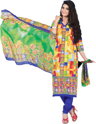 

GoAavaran Cotton Printed Salwar Suit Dupatta Material(Un-stitched), Blue yellow multicolor