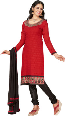 

Jiya Chanderi Self Design Dress/Top Material(Un-stitched), Black;red