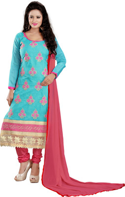 

Jiya Chanderi Self Design, Embroidered Salwar Suit Dupatta Material(Un-stitched), Blue;red