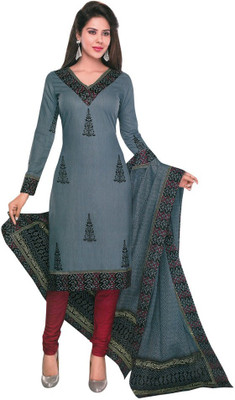 

Parishi Fashion Cotton Printed Salwar Suit Dupatta Material(Un-stitched), Grey