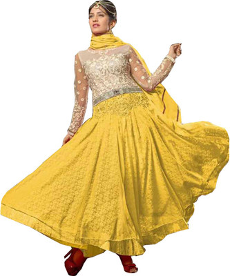 

Vandv Shop Net Embroidered Semi-stitched Salwar Suit Dupatta Material, Yellow