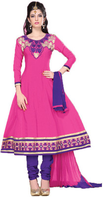 

Indian Wear Online Cotton Embroidered Semi-stitched Salwar Suit Dupatta Material, Pink