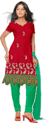 

Indian Wear Online Cotton Embroidered Salwar Suit Dupatta Material(Un-stitched), Red