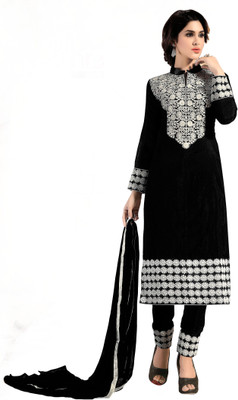 

Khushali Chanderi Self Design, Embroidered Salwar Suit Dupatta Material(Un-stitched), Black