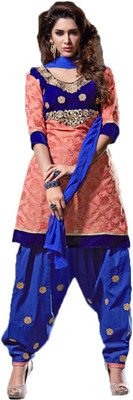 

Indian Wear Online Chanderi Embroidered Semi-stitched Salwar Suit Dupatta Material, Multicolor