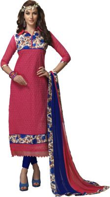 

Khushali Chanderi Self Design, Embroidered Salwar Suit Dupatta Material(Un-stitched), Blue;pink
