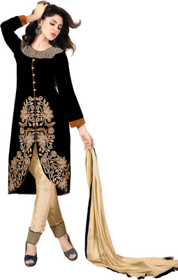 

Jiya Chanderi Self Design, Embroidered Salwar Suit Dupatta Material(Un-stitched), Beige;black