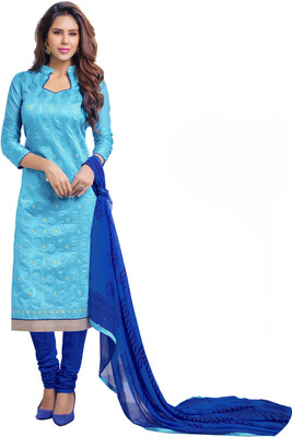 

Jiya Chanderi Self Design, Embroidered Salwar Suit Dupatta Material(Un-stitched), Blue;light blue