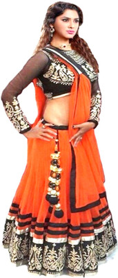 Nebula Trendz Embroidered Semi Stitched Lehenga Choli(Orange)