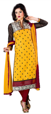 

Khushali Chanderi Self Design, Embroidered Salwar Suit Dupatta Material(Un-stitched), Black;yellow
