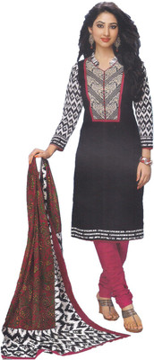 

Party Wear Dresses Cotton Printed Semi-stitched Salwar Suit Dupatta Material, Black