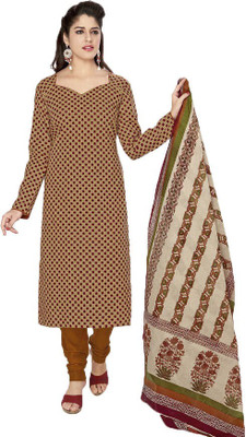

Party Wear Dresses Cotton Printed Semi-stitched Salwar Suit Dupatta Material, Beige