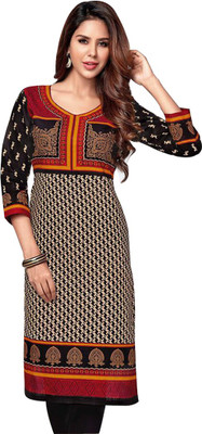 

Party Wear Dresses Cotton Printed Kurti Fabric(Un-stitched), Black;orange