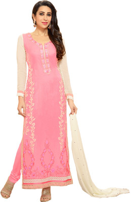 

Party Wear Dresses Georgette Embroidered Semi-stitched Salwar Suit Dupatta Material, Pink