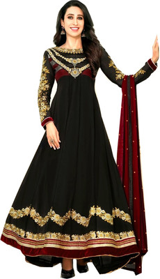 

Javuli Georgette Floral Print Semi-stitched Salwar Suit Dupatta Material, Black