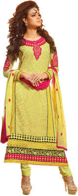 

Party Wear Dresses Georgette Embroidered Semi-stitched Salwar Suit Dupatta Material, Yellow