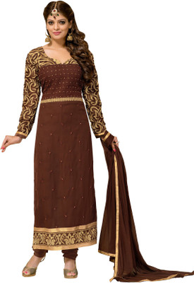 

Khushali Georgette Embroidered, Embellished Dress/Top Material(Un-stitched), Brown