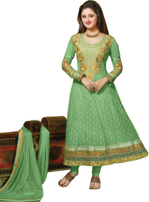

Fashion Fiona Net Embroidered Semi-stitched Salwar Suit Dupatta Material, Green