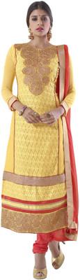 

Trendz Apparels Georgette Embroidered Dress/Top Material(Un-stitched), Yellow