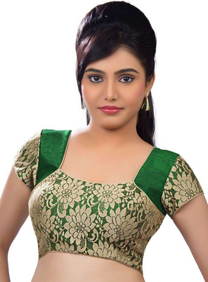 

V And V Shop Net Printed Blouse Material(Un-stitched), Green