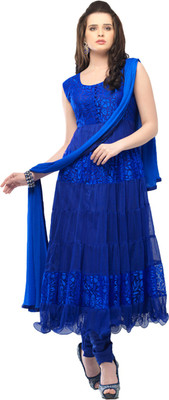 

V And V Shop Net Self Design Semi-stitched Salwar Suit Dupatta Material, Blue