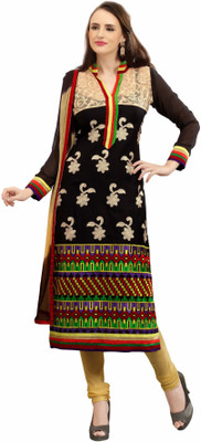 

Vbuyz Cotton Embroidered Semi-stitched Salwar Suit Dupatta Material, Black