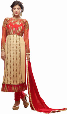 

Vbuyz Georgette Embroidered Semi-stitched Salwar Suit Dupatta Material, Red