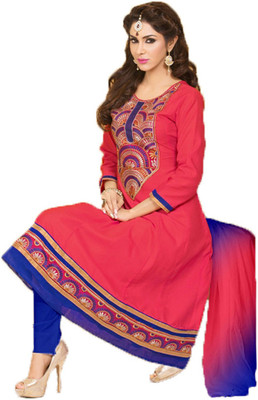 

Party Wear Dresses Georgette Embroidered Semi-stitched Salwar Suit Dupatta Material, Pink