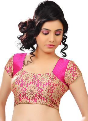 

V And V Shop Net Printed Blouse Material(Un-stitched), Pink