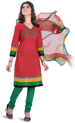 

Khushali Cotton Self Design, Printed Salwar Suit Dupatta Material(Un-stitched), Green;multicolor;red