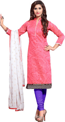 

Jiya Chanderi Printed Salwar Suit Dupatta Material(Un-stitched), Pink;purple;white